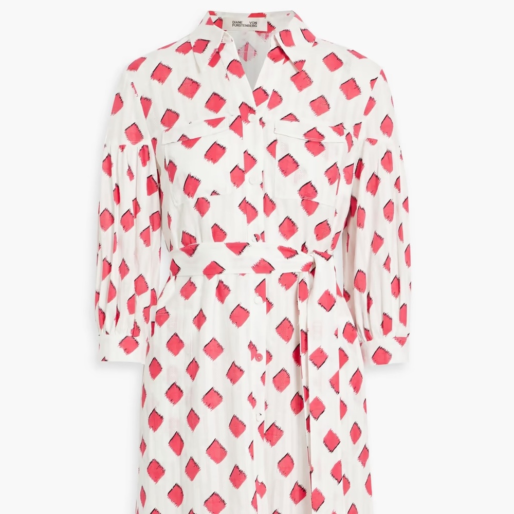 Diane Von Furstenberg Womens Paige Cube Race Belted Shirt Dress Sz 2 New